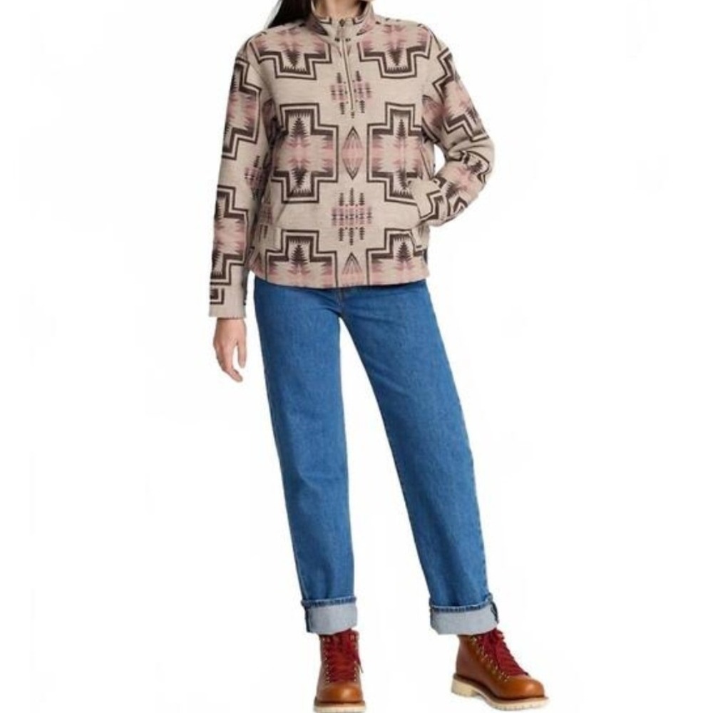 Pendleton Harding Chamois Grey Southwestern Cotton Quarter Zip Pullover Small - Picture 2 of 11